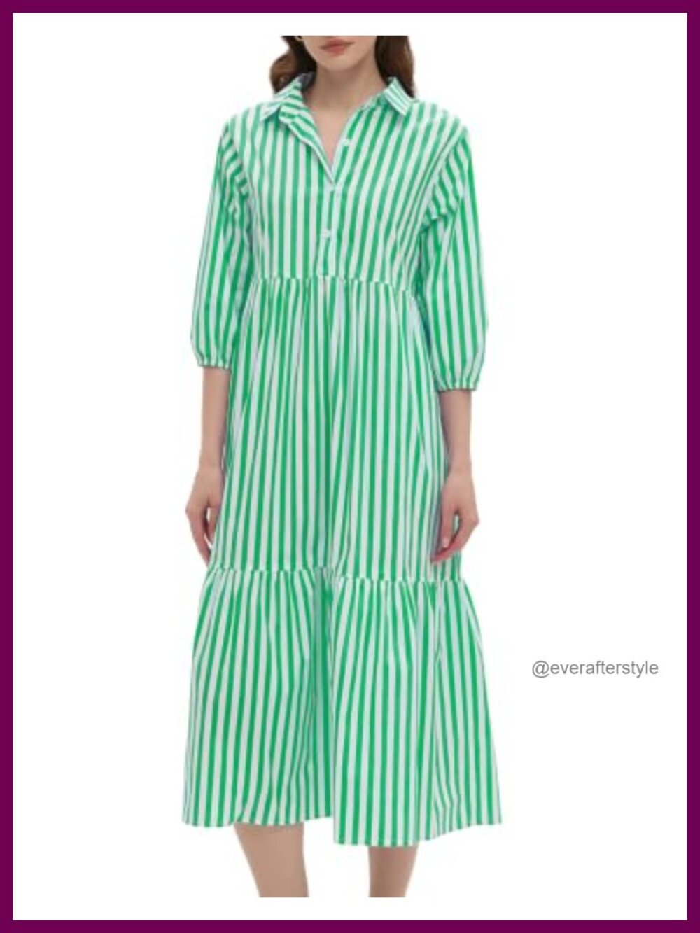 Womens Striped Babydoll Midi Shirt Dress Puff Sleeve Button Tunic Flowy